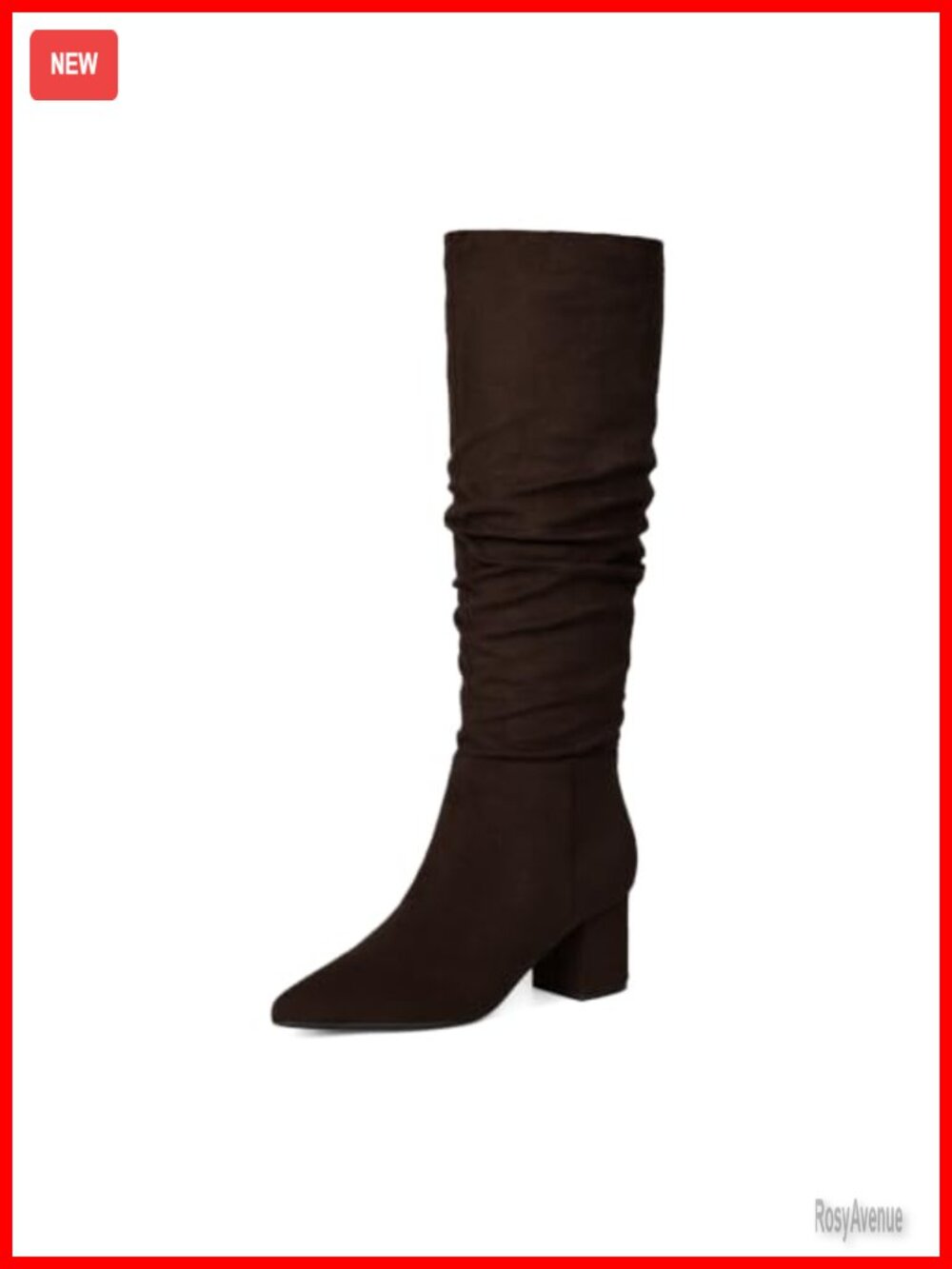 Womens Knee High Boots Chunky Low Heel Pointed Toe Tall Long Faux Suede Slouch
